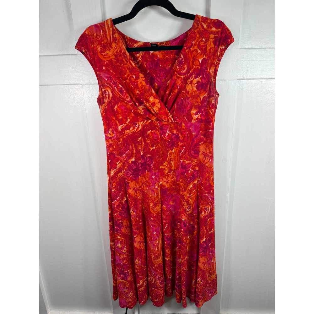 Lauren Ralph Lauren Orange Pink Floral Paisley V-Neck‎ Faux Wrap Dress Size 6